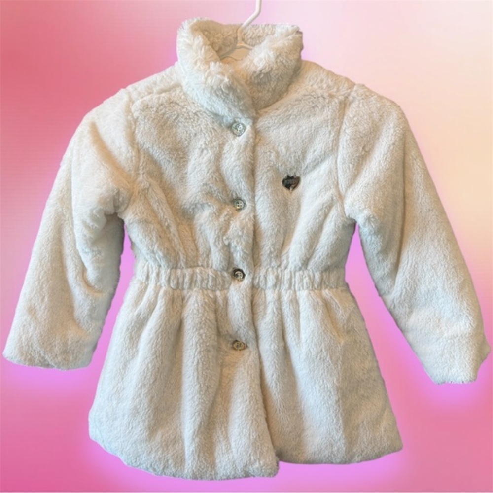 Juicy Couture Kids Faux Fur Coat Girls Size 5 White Plush Winter Jacket